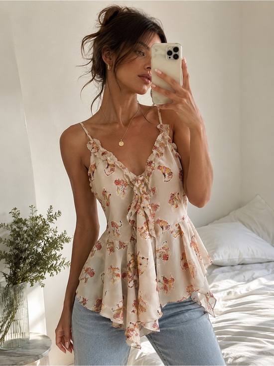 Rebecca Taylor Tops - Rebecca Taylor Cami Top Silk Tiger Print Ruffle Size 4 Sleeveless Blouse